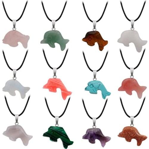 2020 Statement Choker Necklace Natural Stone Dolphin-shaped Crystal Necklaces Crystal Pendant for Fashion Bohemian Women Jewelry