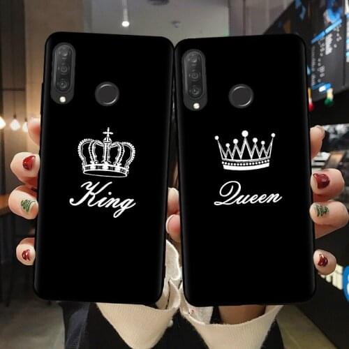 King Queen Crown Couple Phone Case For Huawei P10 P20 P30 P40 Lite Black Silicone Phone Cover For Coque Huawei P30 Lite Shell