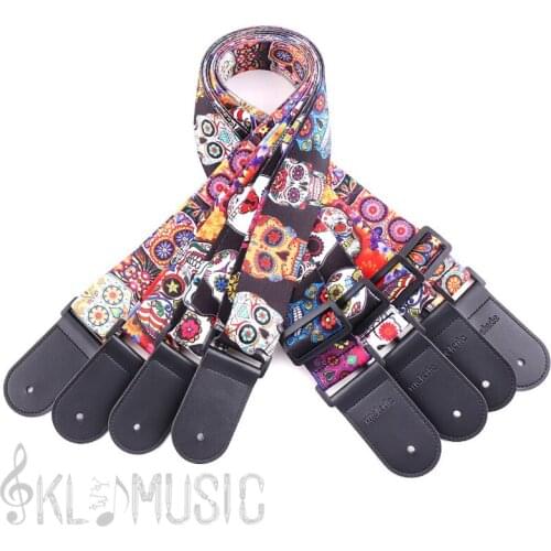 Leather nylon fluorescent printed guitar strap general supply for Folk guitar, electric guitar, acoustic guitar, bass guitar