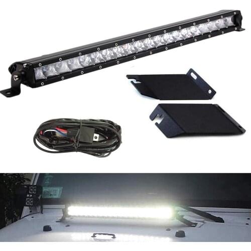 Hood Mount 20 Inch LED Light Bar For 2007-2017 Jeep Wrangler JK 100W Work Light Bar Hood Top Mounting Brackets Free Wiring Kit