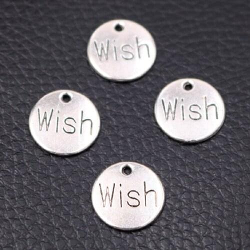 20pcs Silver Plated Wish Round Tags Pendants Retro Bracelet Keychain Metal Accessories DIY Charms Jewelry Crafts Making A1591