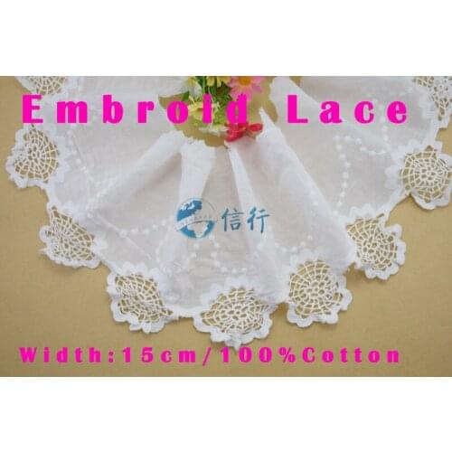 15cm width 100% Cotton embroid lace sewing ribbon guipure trim fabric warp knitting DIY Garment Accessories free shipping#3386