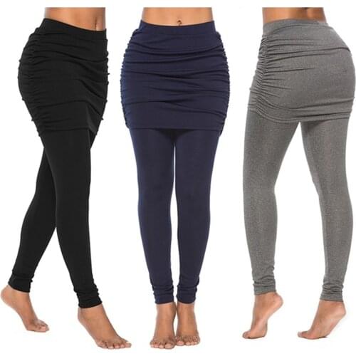 High Waist Leggings 2020 Running Pants WomenWrap Hip Side Pleated Skirt Fake Two Pieces Sexy Skirted Leggings Yoga Pants