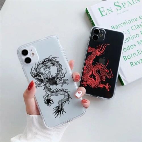 Fashion Dragon Pattern Clear Phone Cover For iPhone 11 12 X XR XS Pro MAX SE20 6 7 8 Plus Cool Animal Soft Silicone Cover Fundas