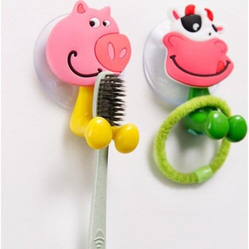 Cartoon Animal Toothbrush Holder Wall Mounted Tooth Brush Storage Rack with Suction Cup Sucker Suction Hooks Bathroom Organizer