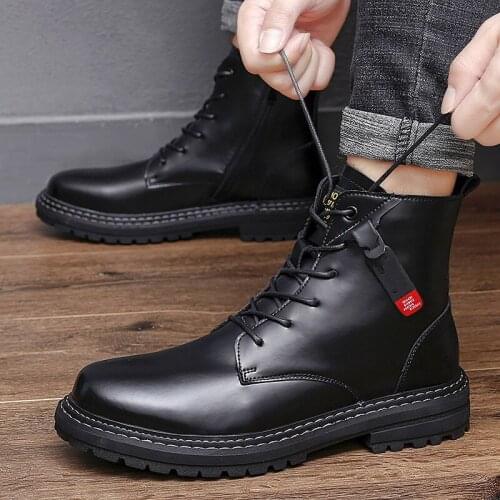 New Men Leather Shoes Genuine Leather Fashion Winter Warm Snow Shoes Zapatillas Hombre Ankle Boots Outdoor Snow Boots Man