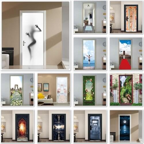 Woman Shadow Wallpaper On The Door Custom Size Waterproof Bathroom Sticker Porte Self-adhesive Home Door Decal Toilet Sticker3d
