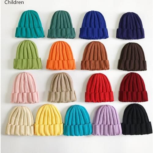 New Arrival 2019 Children Beanie Hat Caps Winter Warm Toddler Kids Hats Girls Boys Fashion Striped Solid Woolen Crochet Knit Cap