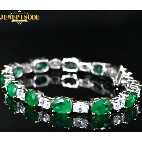 Jewepisode 100% 925 Sterling Silver Simulated Moissanite Emerald Gemstone Charm Bracelets Women Anniversary Fine Jewelry Gifts