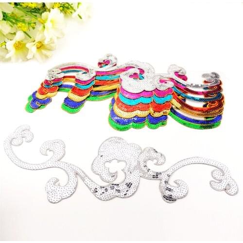 YACKALASI 3 Pairs 3D Sequined Patches Cosplay Costume Appliqued Gold Venise Flower Trim Iron On Vintage Flower 38*11.5CM