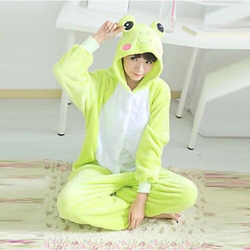 Sleepwear Female Animal Pajamas Hooded Cartoon Frog Flannel Plus Size Lingere Onsies Pajamas Cosplay Adult Onesies for Women