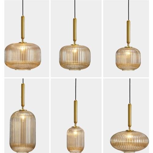 Nordic Corrugated Glass Tank Pendant Lights Dining Room Kitchen Bedroom Vintage Glass Hanging Lamps Shop Luxury Bar Fixtures