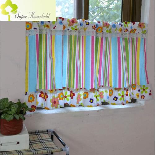 Striped Valance Curtains Multicolor Canopy Window Fringe Curtain Kitchen Door Short Curtains for Kids Bedroom Roman Blinds