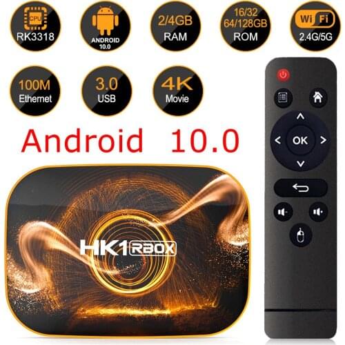 10pcs Android 10.0 Smart TV Box HK1 RBOX R1 4K Rockchip 3318 4G RAM 64GB ROM 2.4G/5GHz Wifi BT 1080P H.265 Media Player