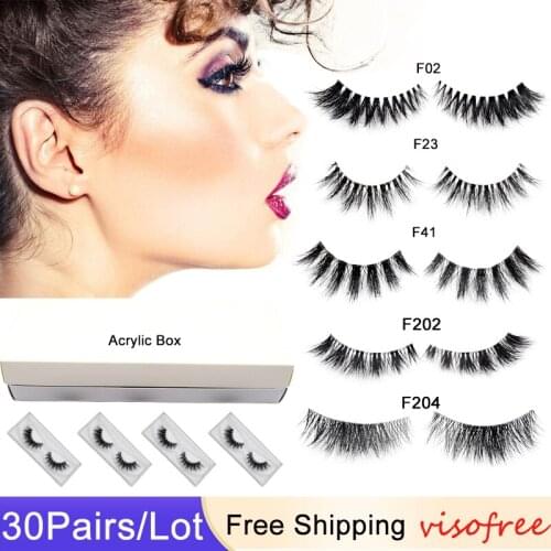 Visofree 30 Pairs 3D Mink Eyelashes Clear Band EyeLashes 100% Cruelty Free Mink Lashes Handmade Dramatic Lashes Popular Make Up