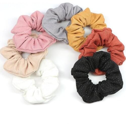 New Corduroy Dot Elastic Hair Loop Striped Scrunchies Women Ponytail Holder Hair Ring For Girls Hair Ties Headdress Accessories