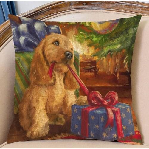 Christmas Decoration Sofa Cushion Cover Dog Cat Santa Claus Merry New Year Gift Pillow Case Home Decor Chair Throw Pillow Cover