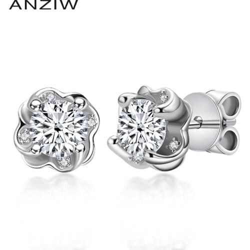 925 Sterling Silver Moissanite Diamond Round Cut Stud Earrings Silver 5mm Flower Stud Earring Women Wedding Party Jewery Gifts