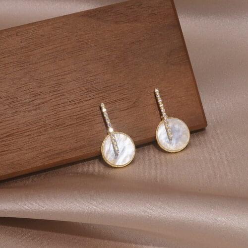 New Geometric Round Zircon Crystal Drop Earrings for Women Gold Color Charm Circle Dangle Earrings Weddings Party Jewelry Gifts