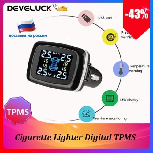 Car TPMS Cigarette Lighter Digital TPMS Tire Pressure Monitoring System Sensors USB Port Security Alarm Systems Tire Pressure