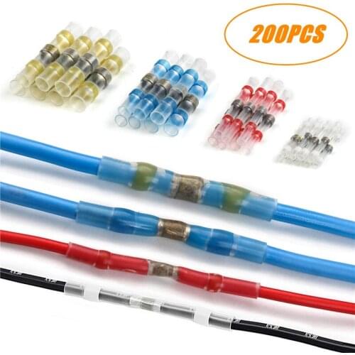 200pcs Waterproof Welding Seal Electrical Butt Wire Connectors Heat Shrink Crimp Terminals Cable Splice Terminal Kit Automotive
