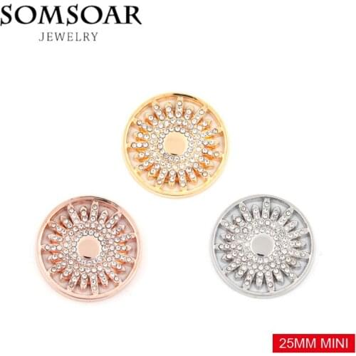 Somsoar Jewelry 25mm Mini Crystal Sunflower Lovely Coin for 27mm Coin 316L Stainless Steel Frame Pendant 10pcs/lot