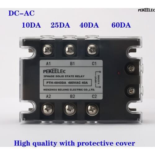 3 Phase 10A 25A 40A DA Three Phase SSR 3-32V DC Control 24-480V AC Solid State Relay SSR AC Three DC-AC