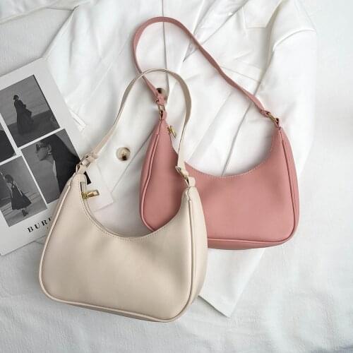 PU Leather Vintage Pure Color Shoulder Underarm Bags For Women Solid Casual Small Handbags Ladies Daily Simple Shoulder Bags