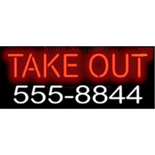 Take Out with Phone Number NEON SIGN REAL GLASS BEER BAR PUB LIGHT SIGNS store display Restaurant Shop Advertising Lights17*14"