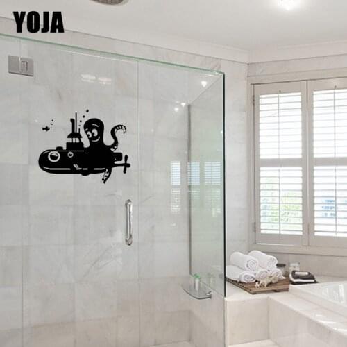 YOJA 22x26.8CM Cute Octopus And Submarine Bathroom Glass Decorative Decals Home Wall Stickers G2-0283