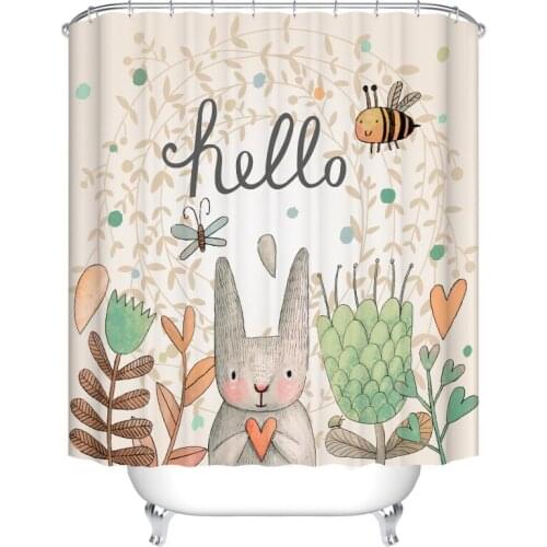 Cartoon Animal Rabbit Nordic Tower Bathroom Shower Curtain Fabric Waterproof Polyester Shower Curtain with Hook Shower Curtain