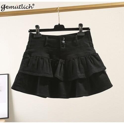GEMUTLICH Big Size S-9XL Women Denim Mini Sexy Skirt Jeans High Waist Japan Style Ruffles Pleated Short Skirt New 2021