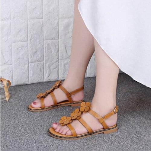 YMECHIC 2019 Cute Sweet Apricot Yellow White Flower Sandals Ladies Girl Flat Shoes Summer Narrow Band Gladiator Sandals Women