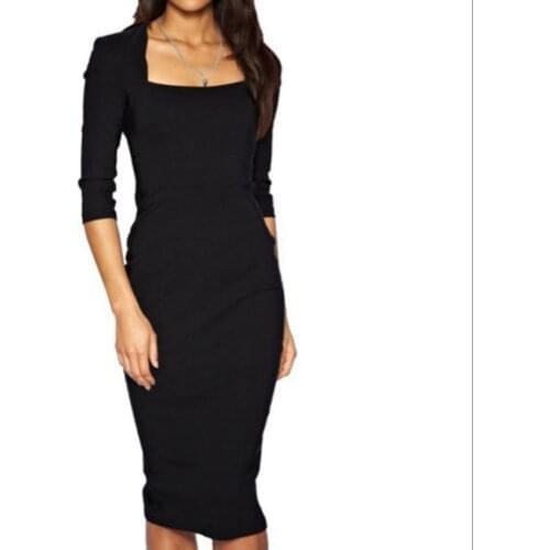 AAMIKAST Women Dresses Hot Sale New Fashion Half Sleeve Knee-length Bodycon Pencil Party Dresses Size S M L XL XXL