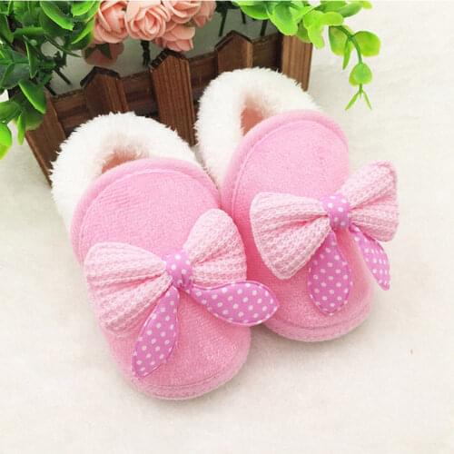 Winter Warm Newborn Baby Girls Shoes Bow Pink Red Fur Snow Princess Soft Crib Shoes Prewalker Boots 0-18M