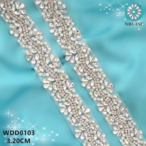 10 YARDS) Wholesale bridal beaded rhinestone pearl crystal applique trim iron on for wedding dress garment sash WDD0103