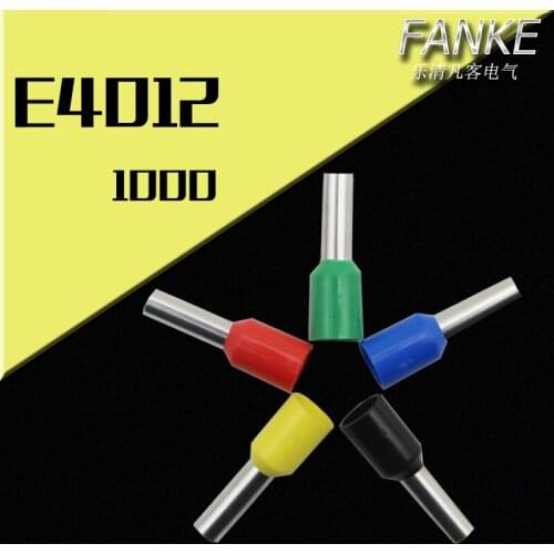 1000pcs/pack E4012 Insulated Cord End Terminal Wire Connectors Bootlace Ferrules For 12AWG 4mm2 12mm Pin of Length VE4012