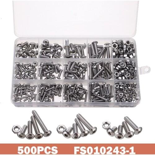 500pcs M3 M4 M5 304 Stainless Steel Screw Assortment Kit Hex Socket Cap Head Bolts Screws Nuts Kit