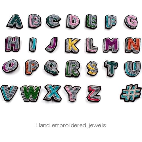 English Letters alphabet India Silk Embroidered patches applique copper wire applique clothes shoes bags decoration patch DIY