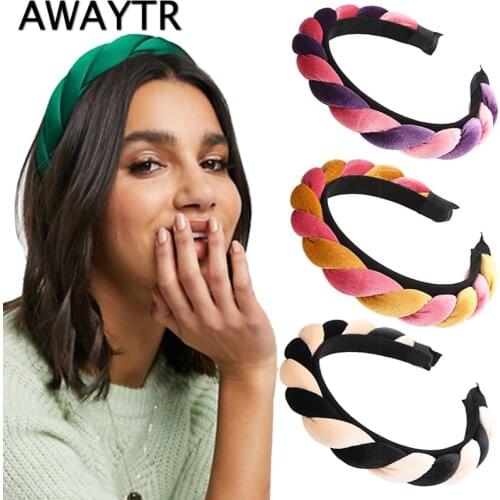 AWAYTR New Velvet Twist Hairband Retro Cross Knot Braided Headband Fashion Women Headwear Girls Hair Hoop Hair Accessories