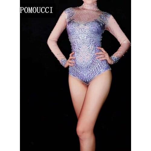 Sparkly Rhinestones Sexy Bodysuit Birthday Celebrate Outfit DJ Show Dance Stretch Outfit Party Prom Celebrate Sexy Bodysuit Wear