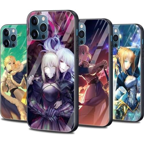 Phone case For iphone 12 11 pro max SE 12 mini xs max xR X 8 7 6S Plus Bumper glass Fundas smartphone Fate Zero Stay Night Saber