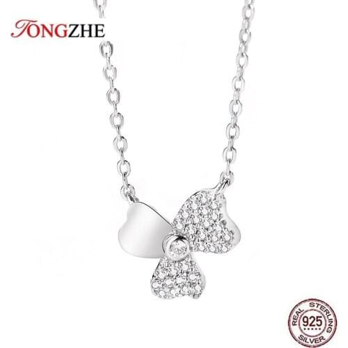 TONGZHE Pure 925 Sterling Silver Statement necklace Original Leaves Flower Clear CZ Rose Gold Jewelry Custom Long Necklace 2019