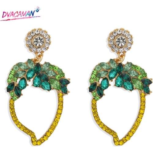 Dvacaman INS Cute Mango Dangle Crystal Drop Earrings for Women 2020 New Rhinestone Jewelry Korean Crystal Fruit Statement Bijoux