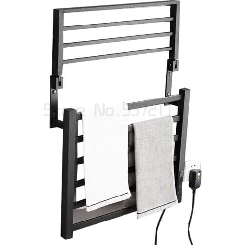 Hole free black electric heating electric towel rack intelligent carbon fiber toilet drying rack