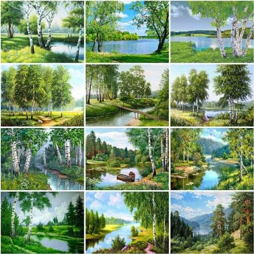 Evershine Diamond Painting Tree Rhinestone Picture 5D DIY Diamond Embroidery Lake Landscape Cross Stitch Mosaic Home Decor Gift