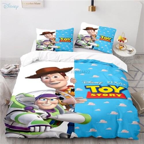 Cartoon Disney Toy Story Pattern Duvet Cover with Pillowcase Buzz Lightyear Sheriff Woody Character 3d Bedding Set for Kids Gift