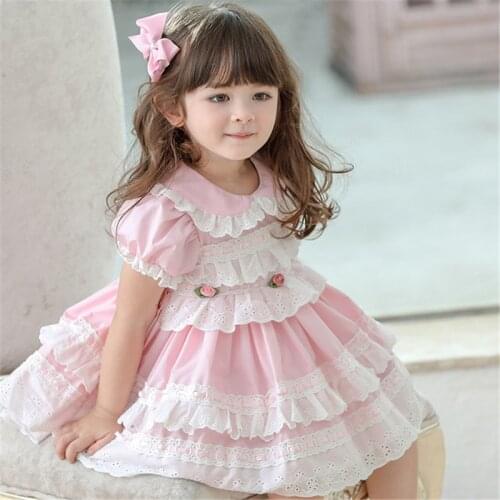 Baby GIrl Summer Pink Sheep Lace Turkey Vintage Spanish Lolita Princess Ball Princess Gown Dress for Girl Birthday Party