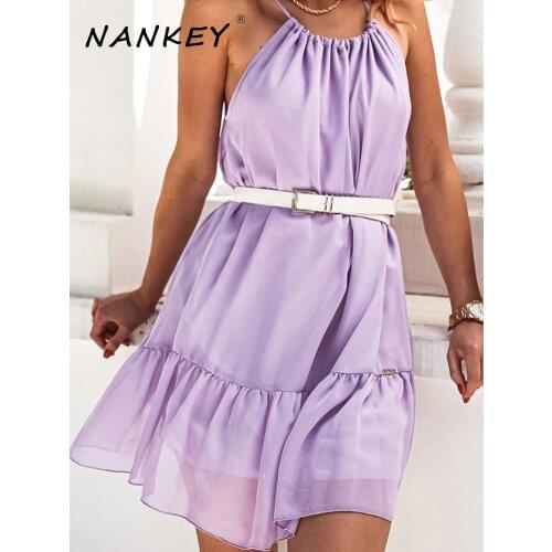 NANKEY 2021 New Style Summer Halter White Dress Women Vintage Elegant Loose Solid Dress Sexy Party Holiday Vestidos Fashion