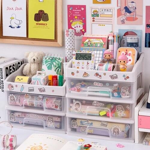Multi-layer Cosmetic Storage Box Desktop Organizer Drawer Type Plastic Box Student Stationery Rack Transparent Storage Box